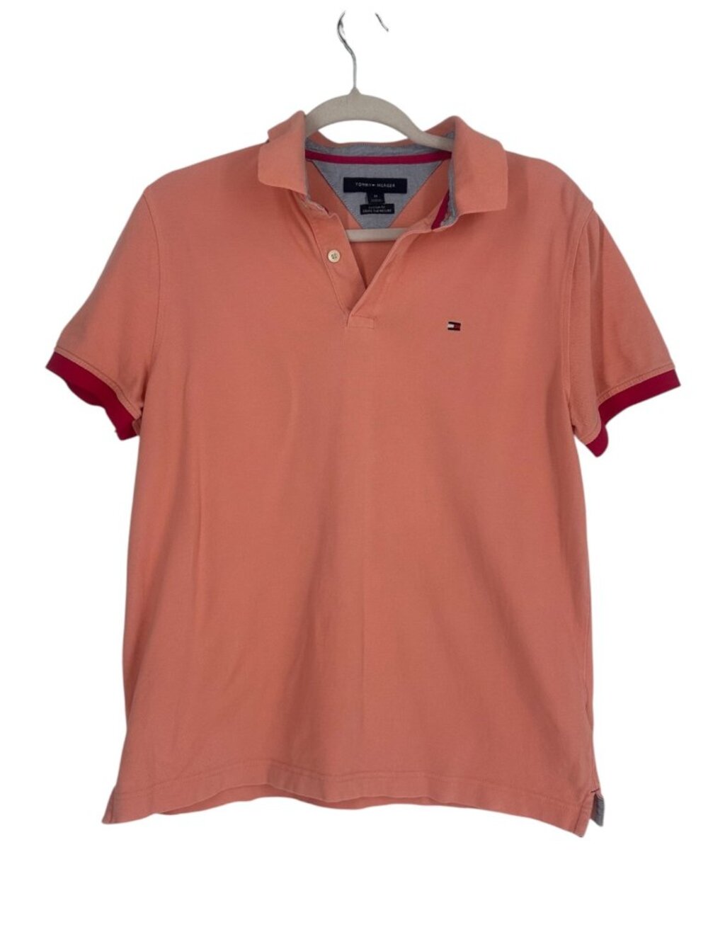 Tommy Hilfiger Women's Polo Shirt Medium Salmon Pink Pique Cotton Preppy